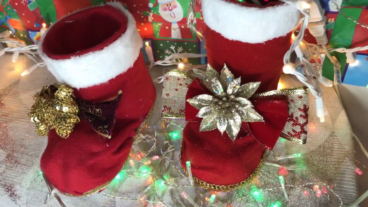 Manualidades con botellas/ Botas navideñas Yaniiz Villalu YouTube Manualidades con botellas/ Botas navideñas Yaniiz Villalu YouTube