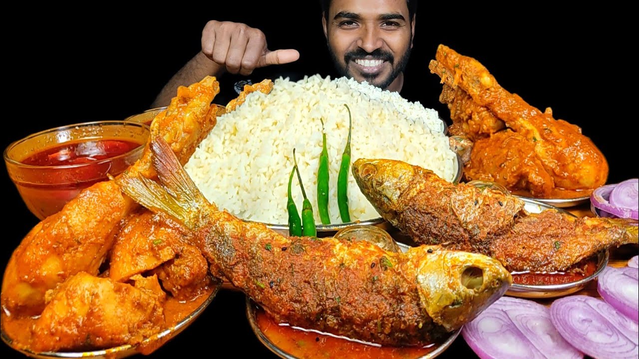 Eating Chicken Changezi with Rice | Spicy whole Fish Curry, Chilli & Gravy Mukbang