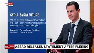 Syria’s ousted president releases first public statement since fleeing