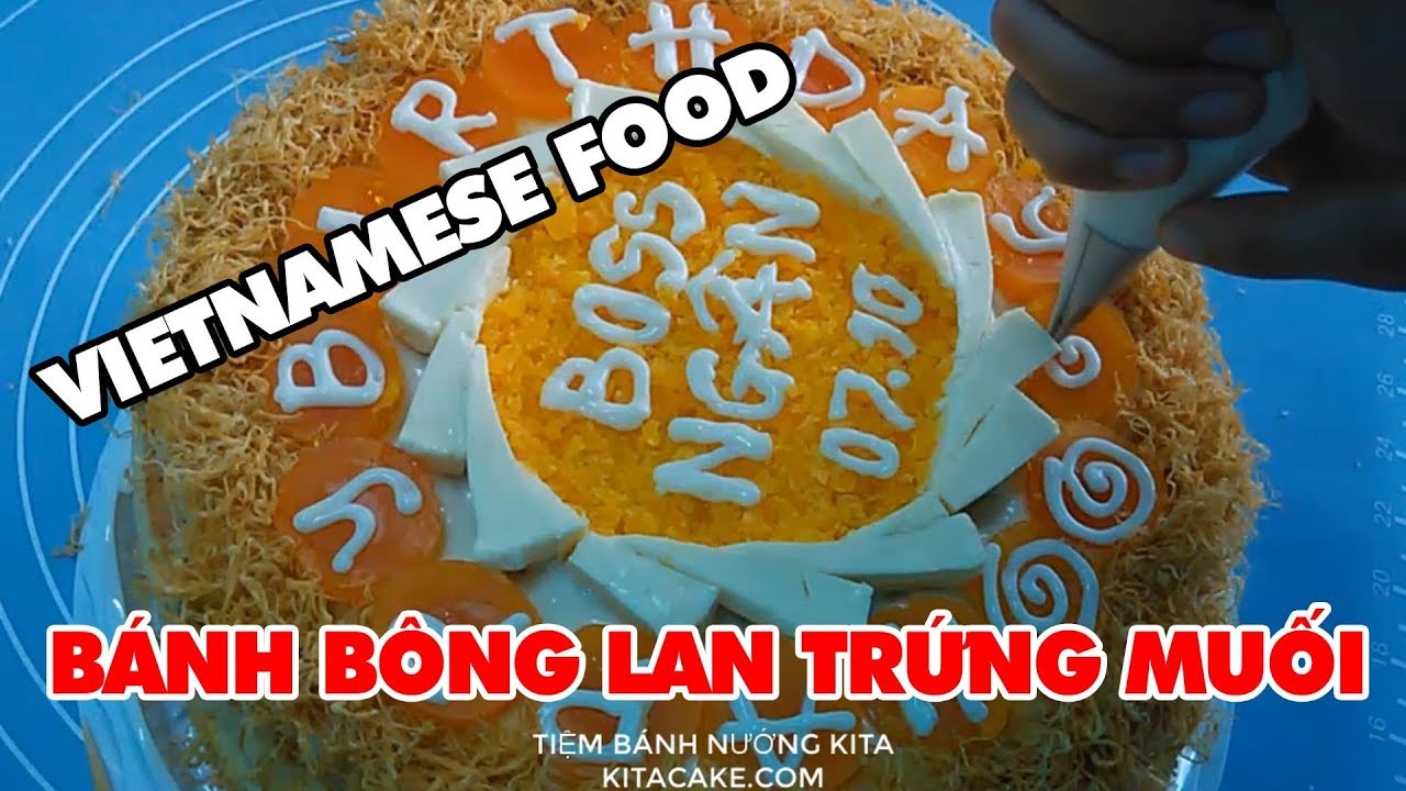 Trang trí bánh sinh nhật mặn bông lan trứng muối Happy Birthday Boss Ngân | Bánh bông lan mặn