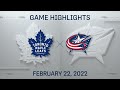 NHL Highlights | Maple Leafs vs. Blue Jackets - Feb. 22, 2022