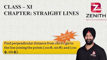 Find perpendicular distance from the origin to the line joining the points (cos 𝛉, sin 𝛉).......