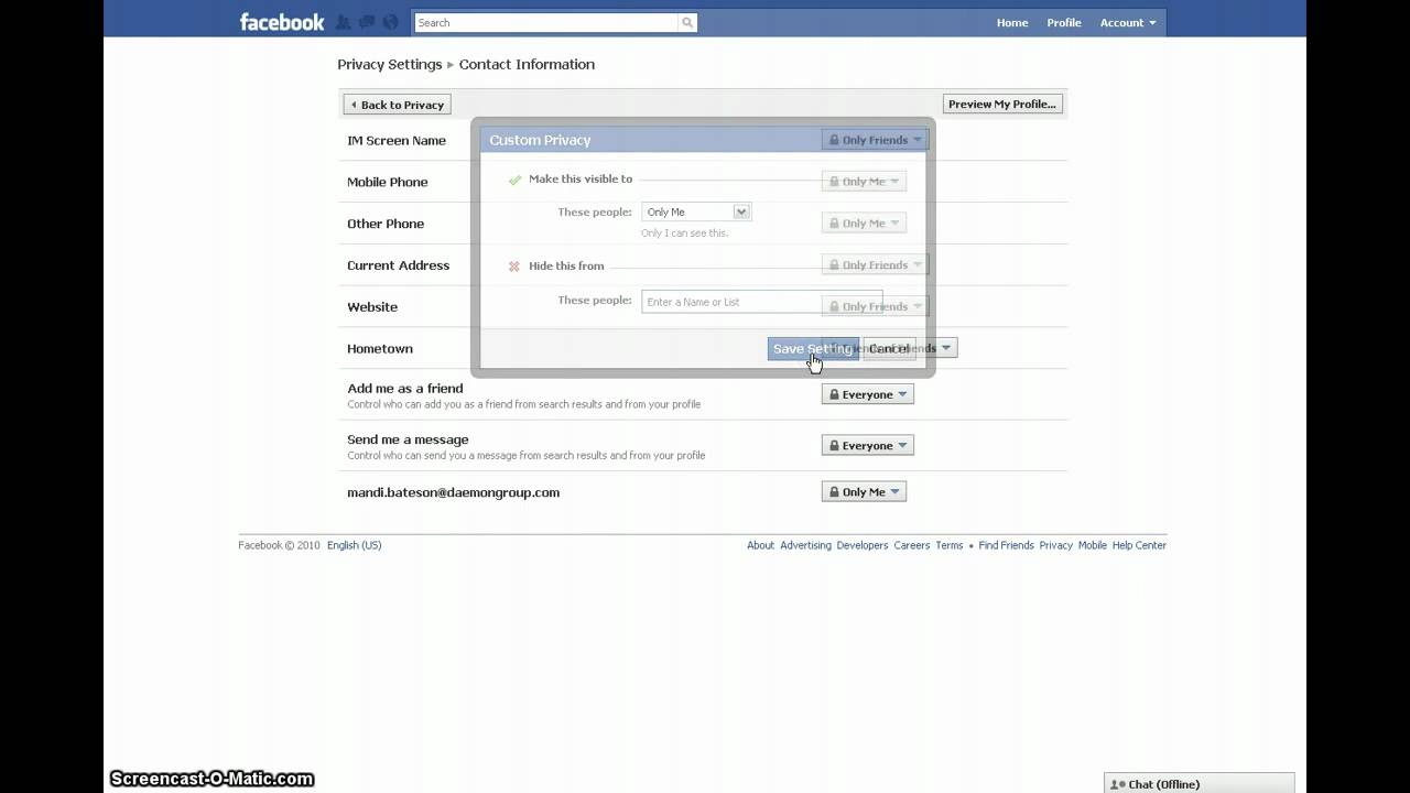 Facebook privacy settings