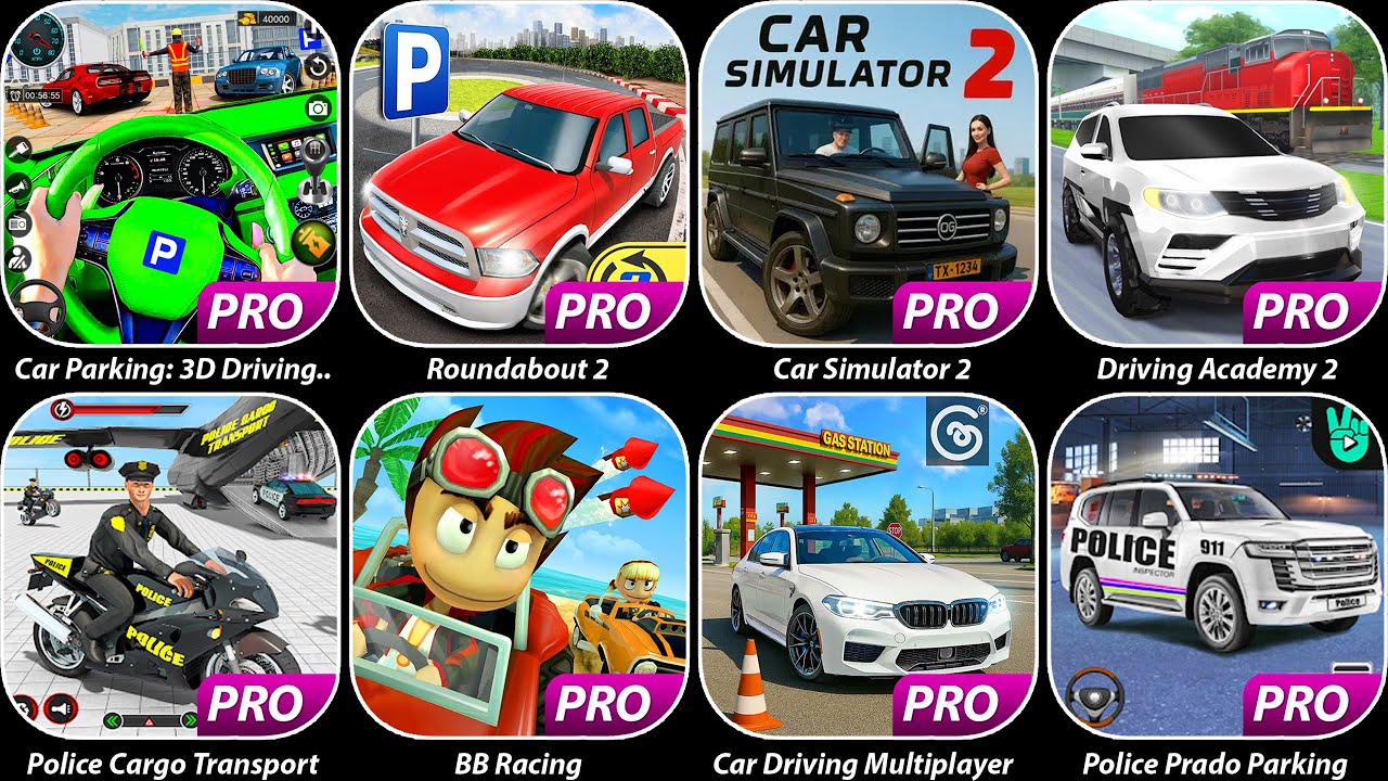 Car Parking: 3D Driving Games,Roundabout 2,Car Simulator 2,Driving Academy 2,Police Cargo Transport