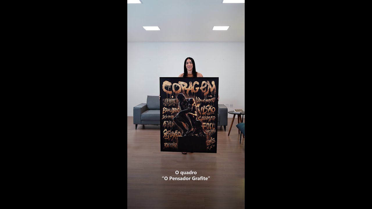 Vídeo de Quadro O Pensador Grafite Dourado CRAIG
