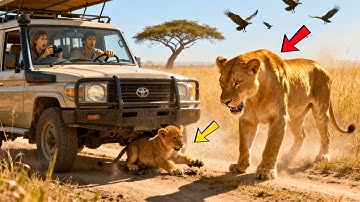 Mother Lion Stops a Car to Save Her Trapped Cub | Heart-Touching Wildlife Rescue