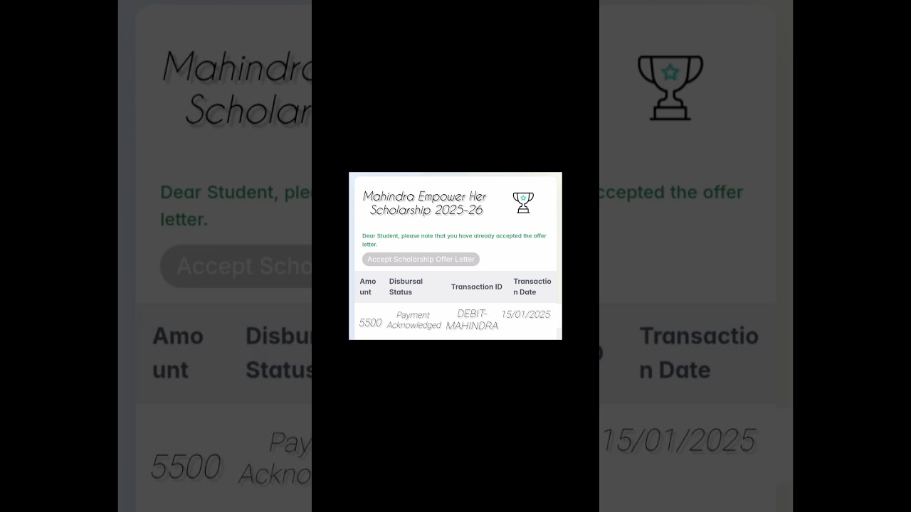 Mahindra Empower Her Scholarship Program 2025-26 Payment received