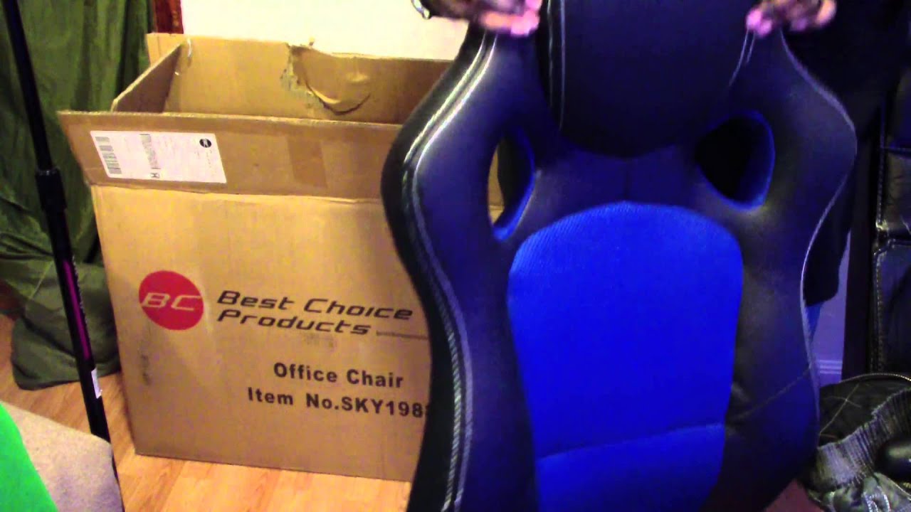 Unboxing BestChoiceProducts Leather High Back Race Car Style Bucket Seat Gaming Chair blue & Black