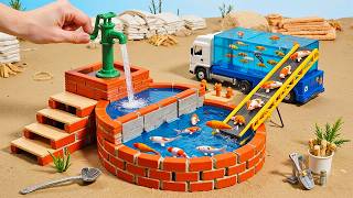 DIY Mini Tractor &amp; Mini Truck Build a Crystal Clear Brick Fish Pond