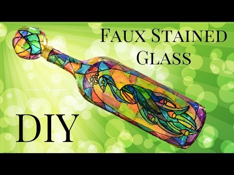 Faux Stained Glass Wine Bottle DIY Using Food Coloring