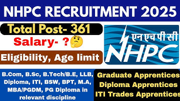 NHPC RECRUITMENT 2025 🔥 | Pharmacy Apprentice Jobs for Freshers |NHPC Limited Recruitment |Apply Now