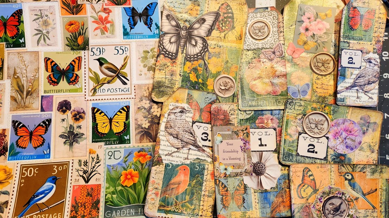 Taking a BRIGHT Masterboard & Toning it down.  Then Cutting Tags / Journal Cards & Decorating them!