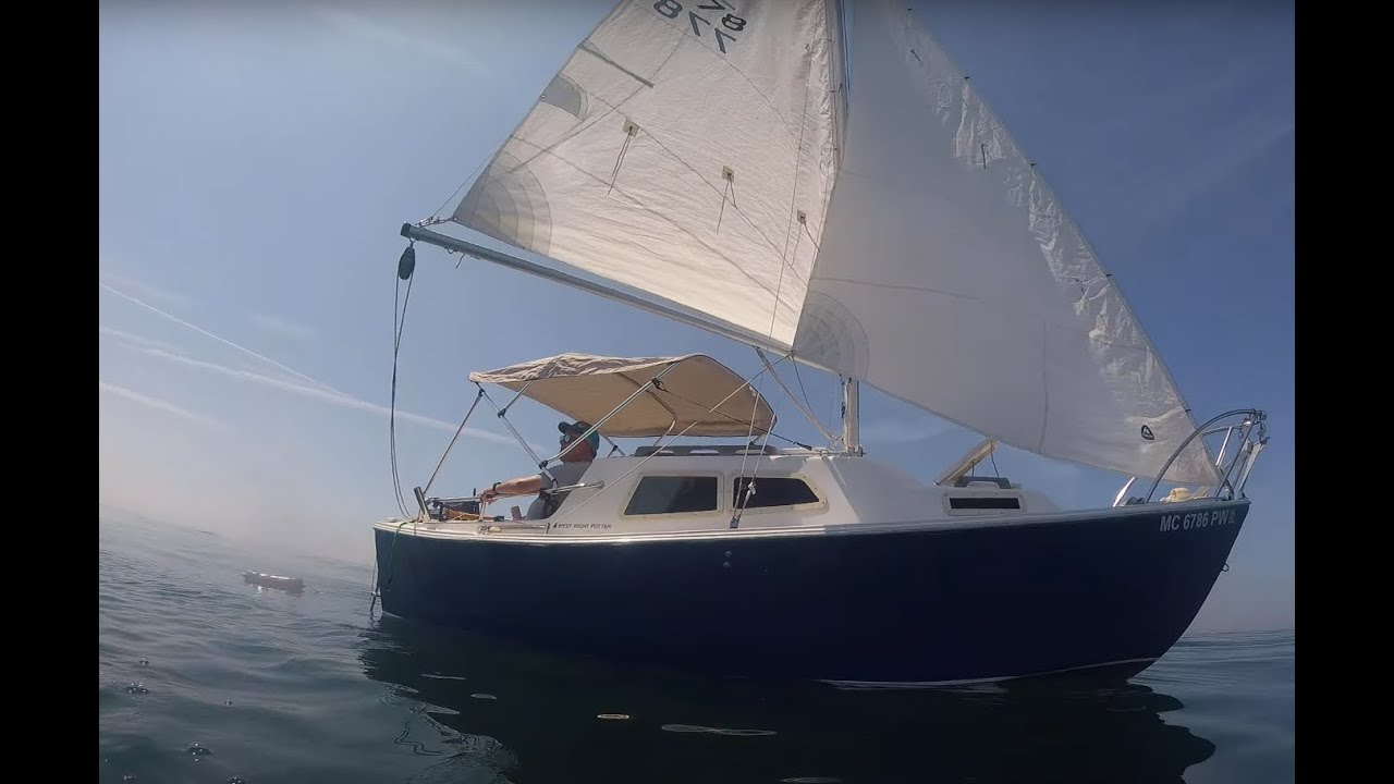 Light wind on Lake Michigan with our West Wight Potter 19.  Seagull-view!