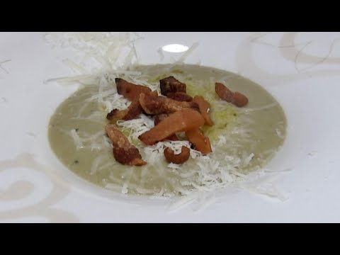 Fava Bean Velvet Soup with Pecorino and Guanciale