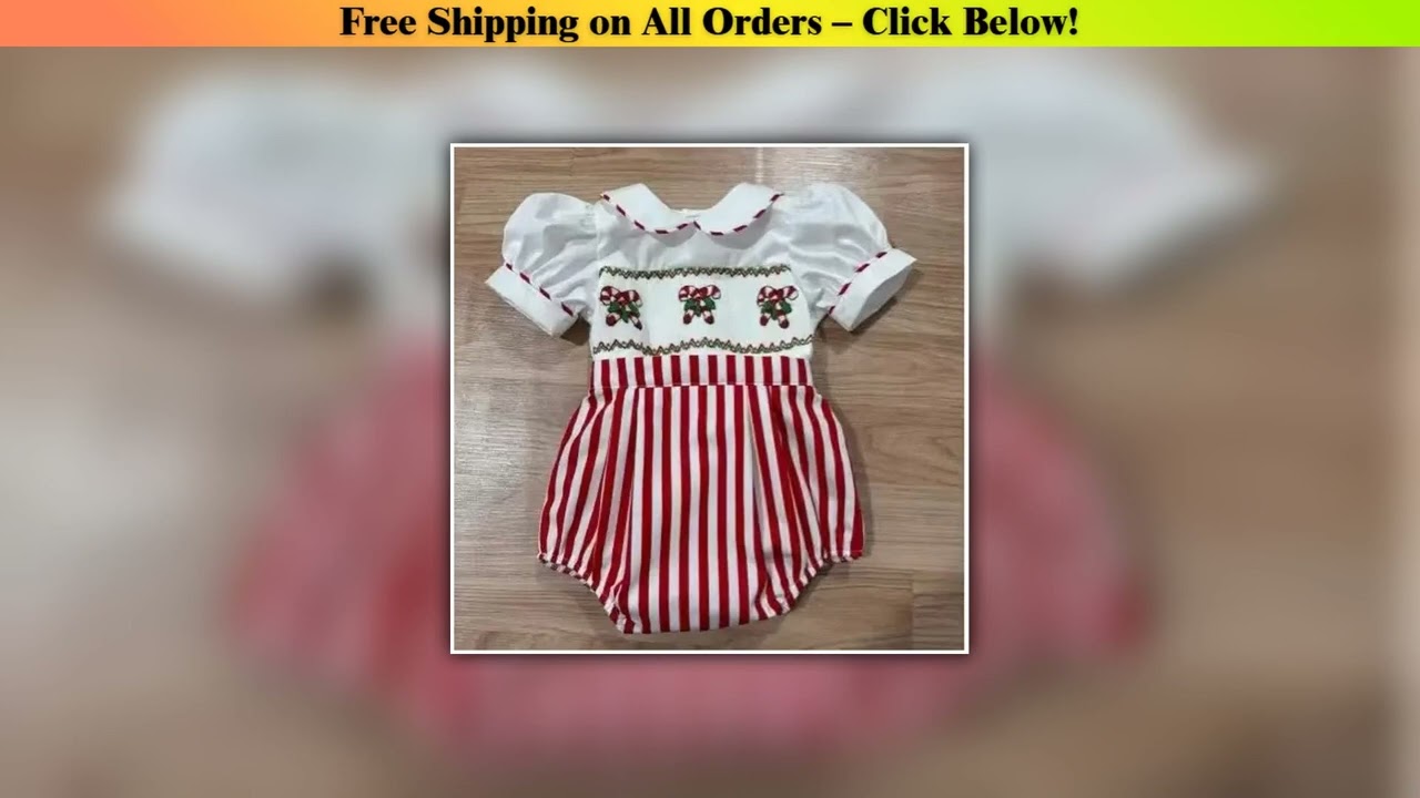 Baby Girl Summer Red Stripe Handmade Embroidery Smocked Dress Boy Suit for Christmas Birthday