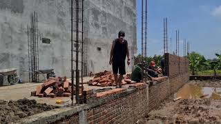 How To Build Wall With A Combination Of Steel, Brick and Concrete | My Construction Work
