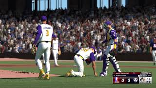 MLB The Show 24 pitcher gets hit in head from baseball off of bat