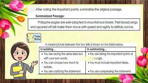 English 5  Q3 Week 3 (Restating Sentences and Summarizing Information from Various Text Types)