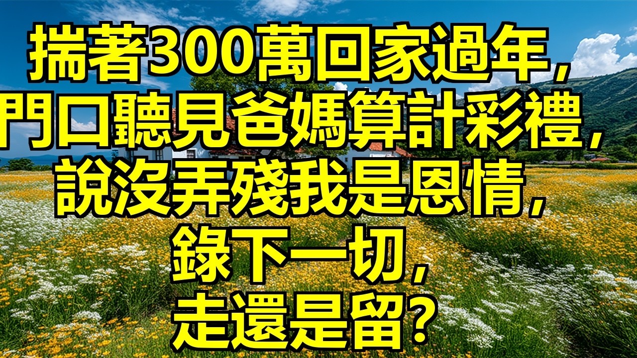 300萬揣兜裡回家過年，門還沒敲就聽見爸媽算計彩禮，說當初沒把我弄殘廢已經是恩情——我悄悄錄下這一切，轉頭卻看見桌上全是我愛吃的菜 #賣女換彩禮 #寒心錄音 #工具女兒覺醒