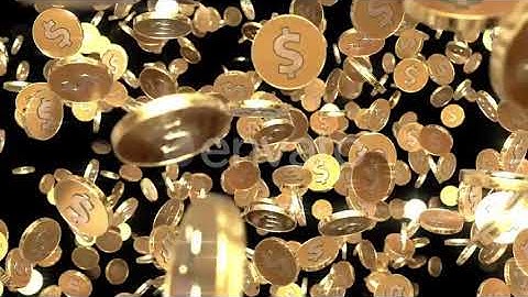 USD 3D Golden Coins Falling | Royalty Free Motion Graphics | Stock Footage