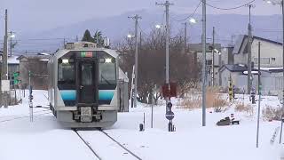 2024.01.17　JR五所川原駅　五能線 弘前行き到着【GV-E400系・825D】&快速・東能代行き発車【GV-E400系・3524D】　2024.01.17