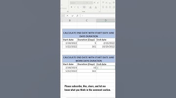 Determine end date with start date and duration in days in Excel. #shorts #excelshorts