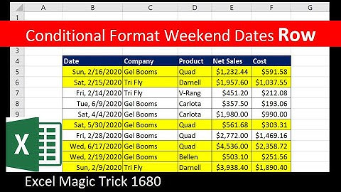Excel Conditional Formatting Weekend & Holiday Date for Row in Table. Excel Magic Trick 1680.