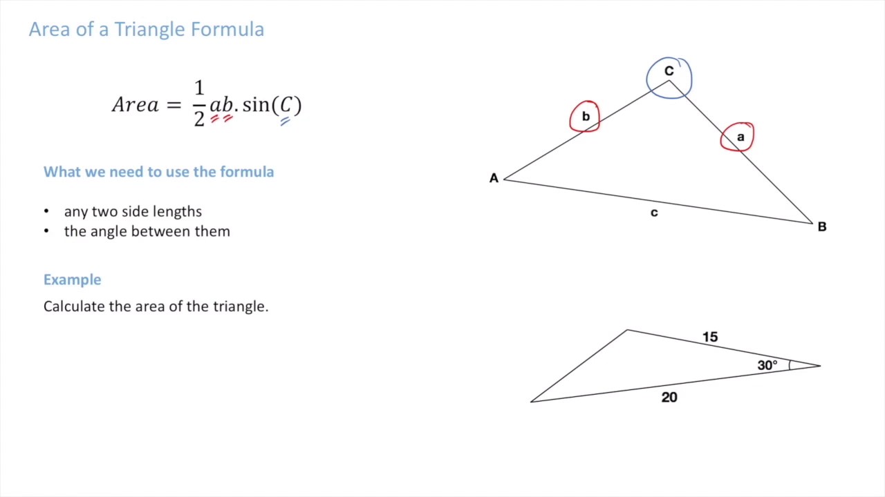 Area of a Triangle Formula Sine Formula for the Area of