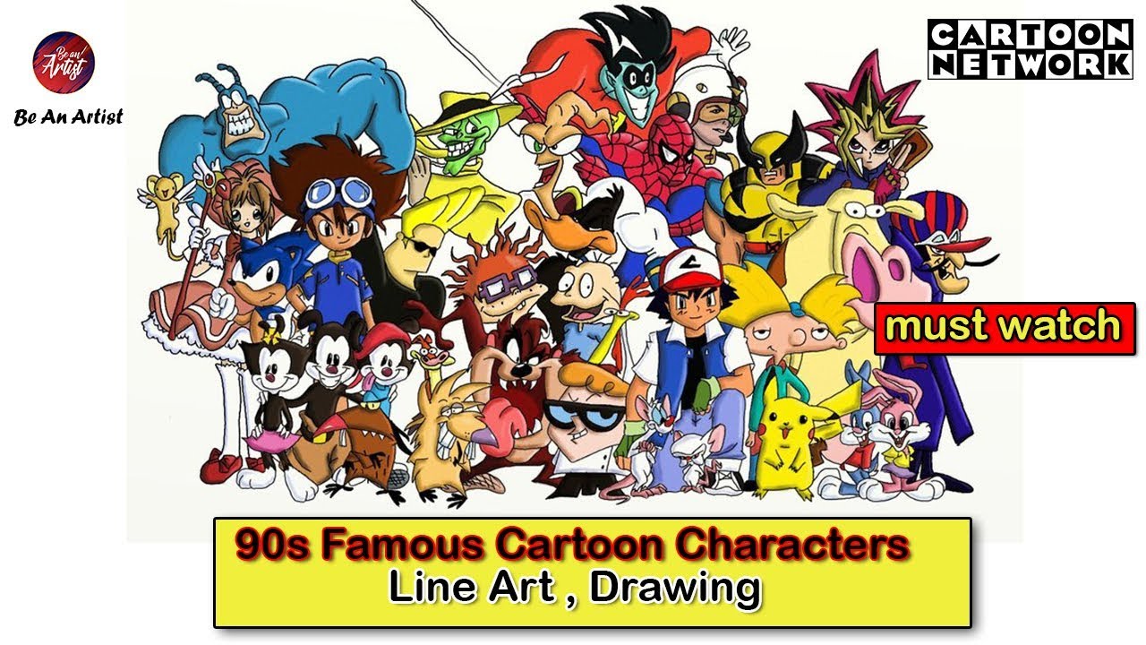 Top 15 Cartoon Characters Line Art - 90s Animated Characters Who Will  Always Be Your Heroes - YouTube
