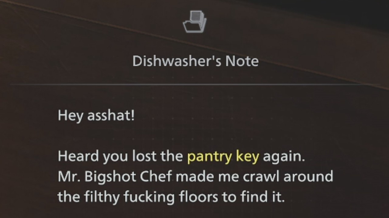 Dishwasher Notes - Pantry Key Hint Location - Resident Evil 9