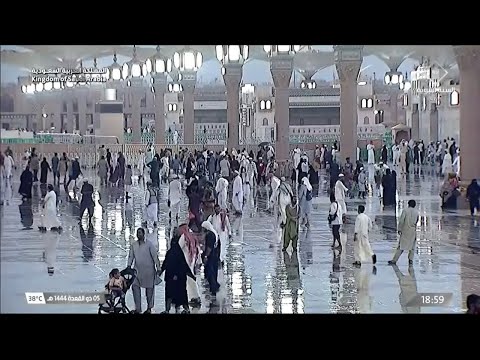 🌧️😍 شاهد هطول الأمطار على الحرم النبوي مغرب اليوم الخميس 5 ذو القعدة 1444هـ