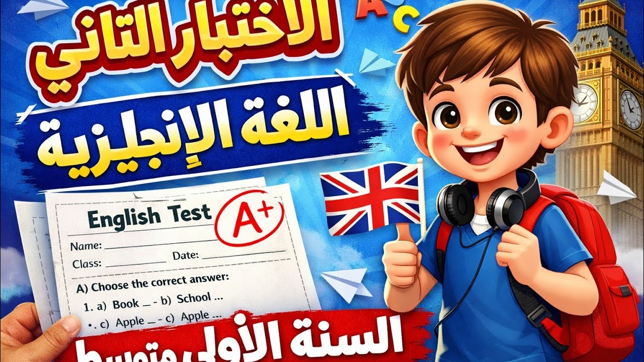 اختبار الفصل الثاني للغة الإنجليزية مع الحل للسنة الأولى متوسط 
