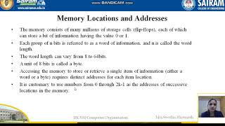 LECTURE VIDEO_18CS34_MODULE 1_MEMORY LOCATIONS AND ADDRESSES, BYTE ADDRESABILITY_SWETHA HIREMATH