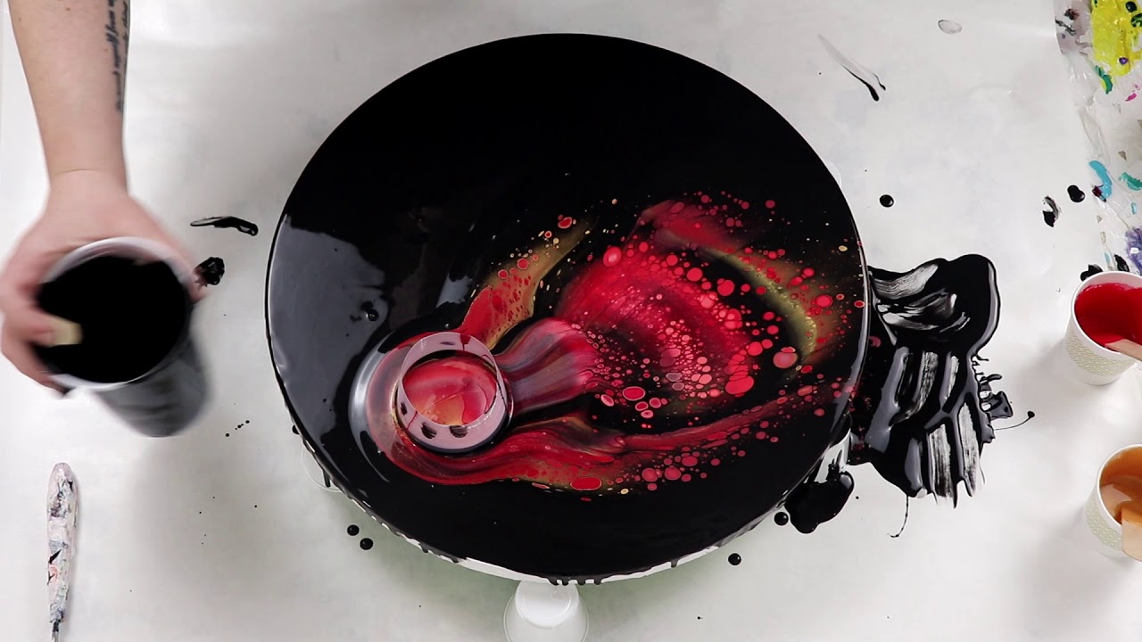 (453) Red, Gold and Black Open Cup Pour! Acrylic Pouring Technique