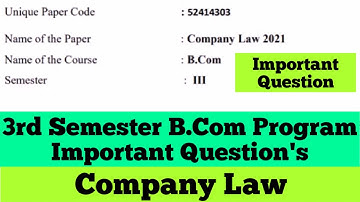sol du B.com programme Company Law Questions Paper 3rd semester 2022