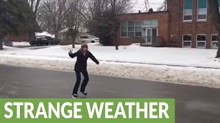 Freezing rain storm allows for street skating in Canada