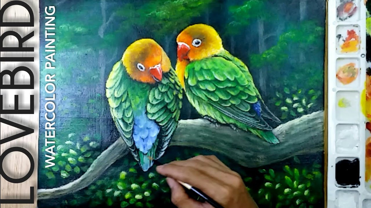 Membuat Lukisan Burung Lovebird  Watercolor Painting 