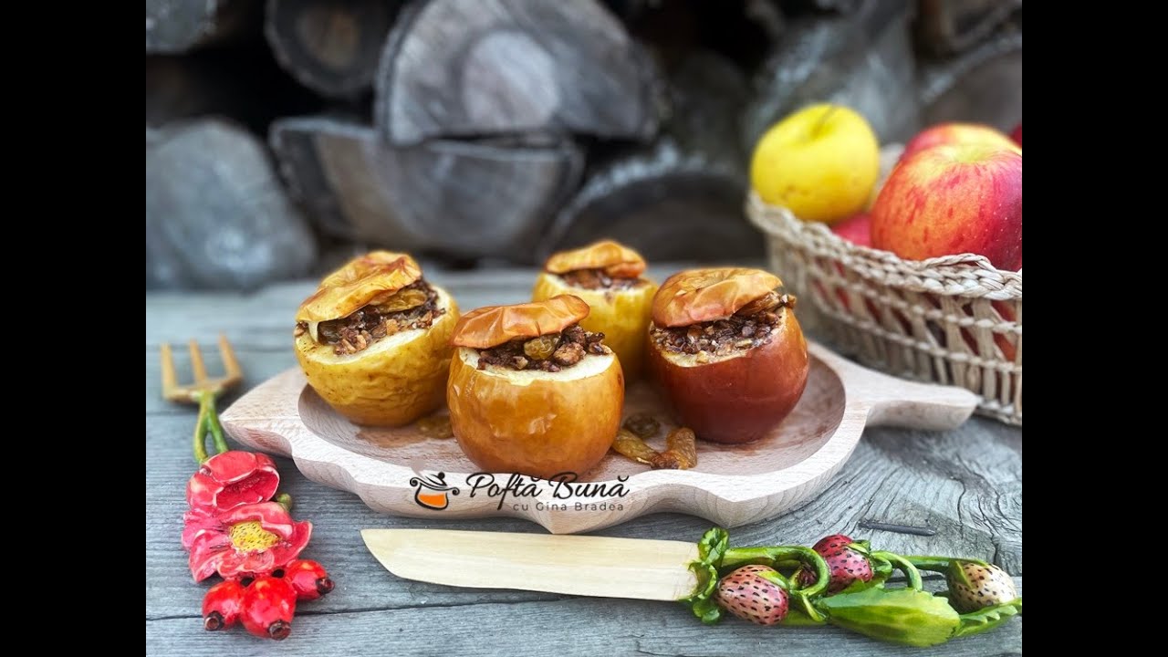 Mere coapte umplute cu scortisoara, stafide, nuca, reteta simpla, de post sau de dulce - Gina Bradea