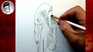 تعلم رسم فتاه محجبه بالرصاص /رسم بنات محجبات بالرصاص سهل جدا للمبتدئين/رسم بنات سهل