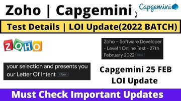 Capgemini | Zoho | 2022 BATCH Important Update | Test Link Update | Capgemini LOI Update