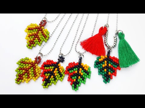 🍂Kum Boncuktan Yaprak Yapımı. Seedbeads Leaf Necklace Making. Beading Tutorial🍂