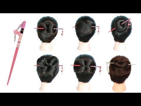 6 Easy Juda Hairstyles with Bun Stick | Bun Hairstyles for Summer - YouTube