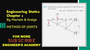 Calculate the forces in members CG and CF for the truss shown. Method of Joints | Engineers Academy