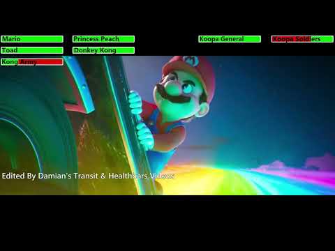 The Super Mario Bros. Movie (2023) Rainbow Road Ambush Scene with healthbars