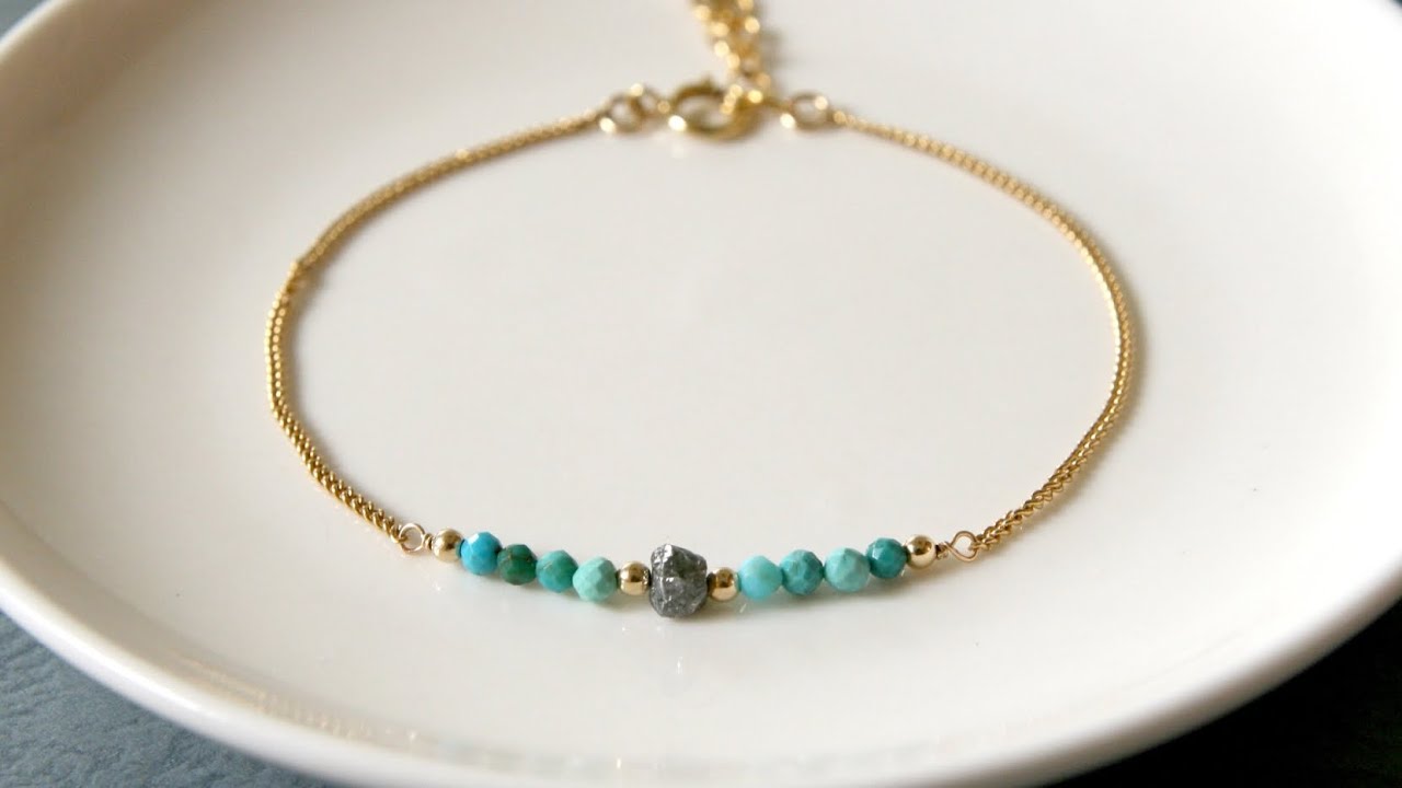 鑽石綠松石手鍊DIY飾品製作教學【率真 原礦鑽石綠松石手鍊】JoyJoyGem|輕珠寶|手工飾品|BMB19072