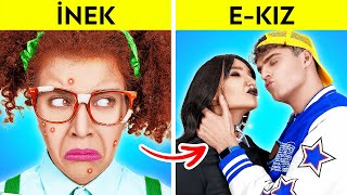 YOKSUL İNEK İLE POPÜLER E-KIZ | E-ÇOCUKLA Sevgililer Günü! 123 GO! CHALLENGE Güzellik Dönüşümü