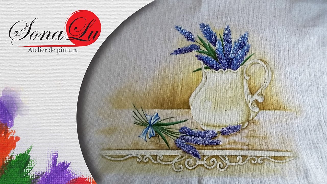Aula 346 - Jarro de Lavandas em Pano de Prato