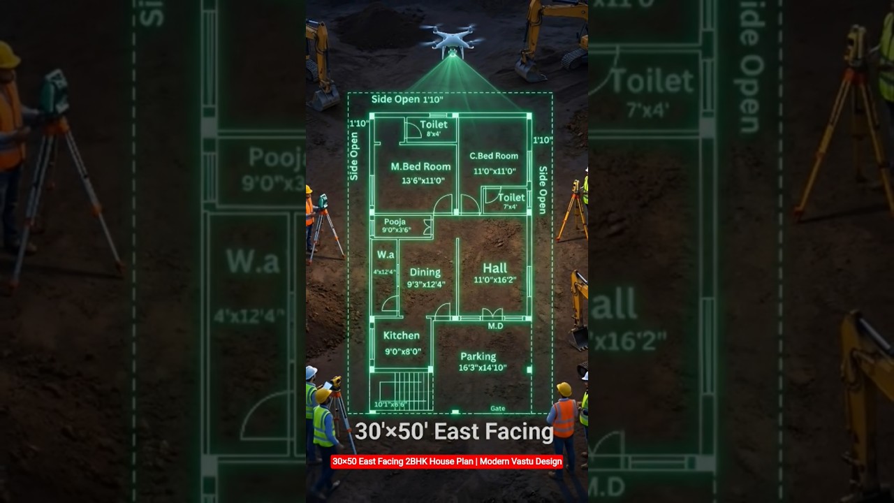 30×50 East Facing 2BHK House Plan | Modern Vastu Design🙏 