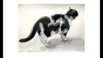 How to paint tuxedo cat - wet on wet watercolor technique