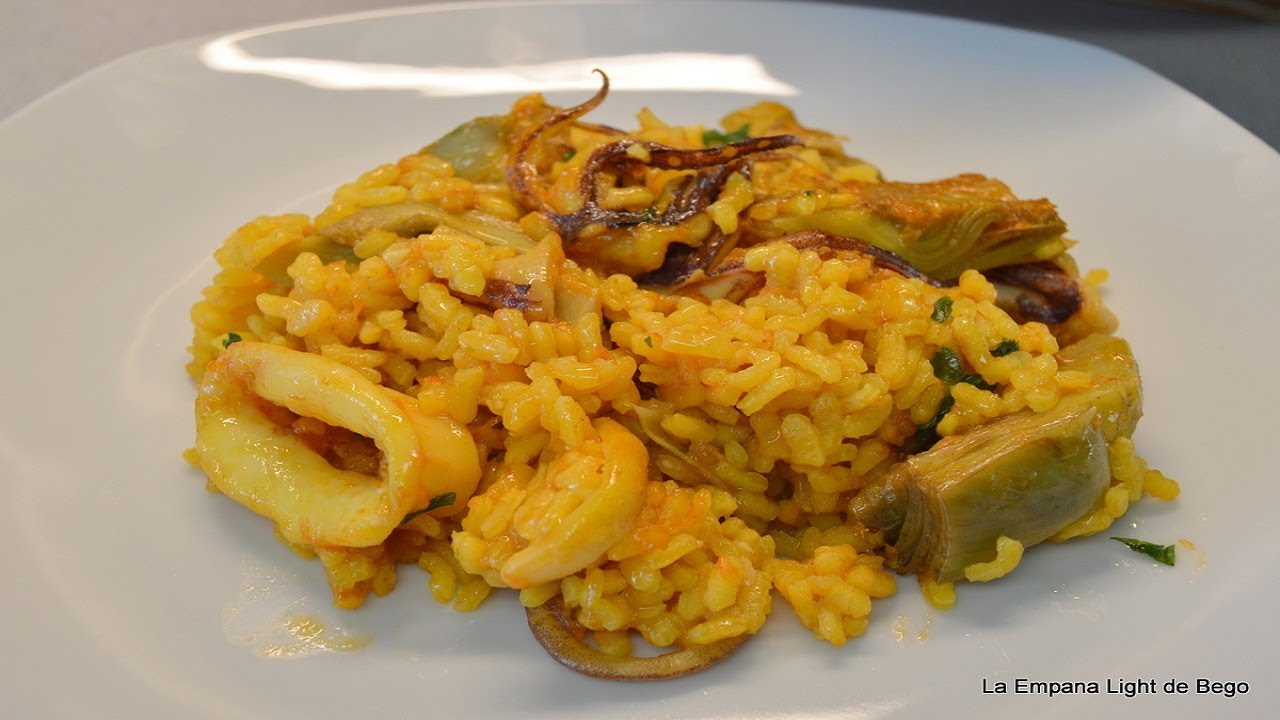 Arroz con Calamares y Alcachofas.  Receta Fácil y Rápida